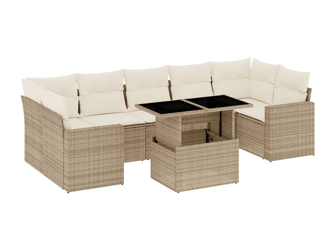 Salon de jardin avec coussins 8 pièces beige résine tressée