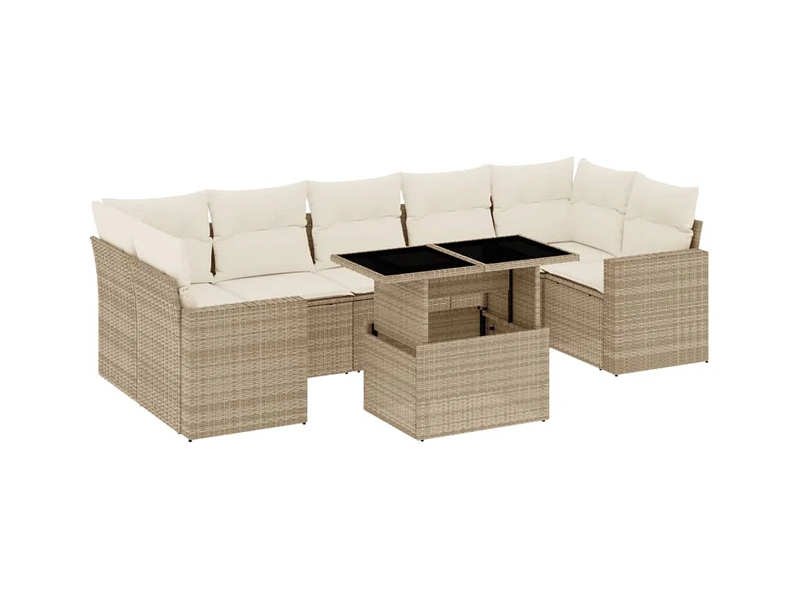 8-delige Loungeset met kussens poly rattan beige