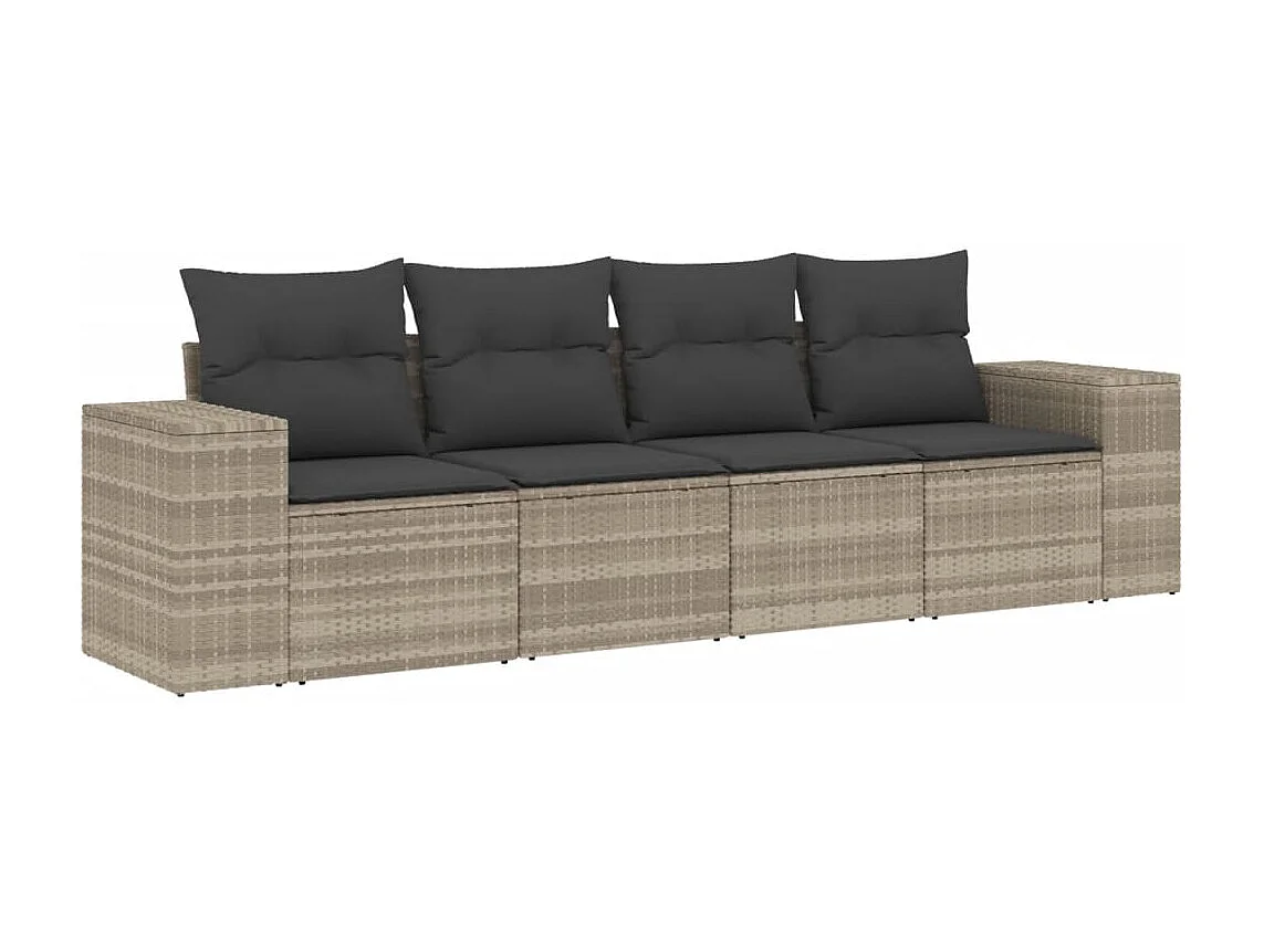 Salon de jardin 4 pièces avec coussins gris clair résine tressée