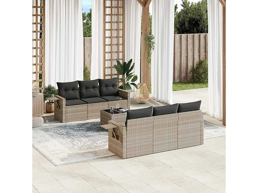 Salon de jardin avec coussins 7 pièces gris clair résine tressée