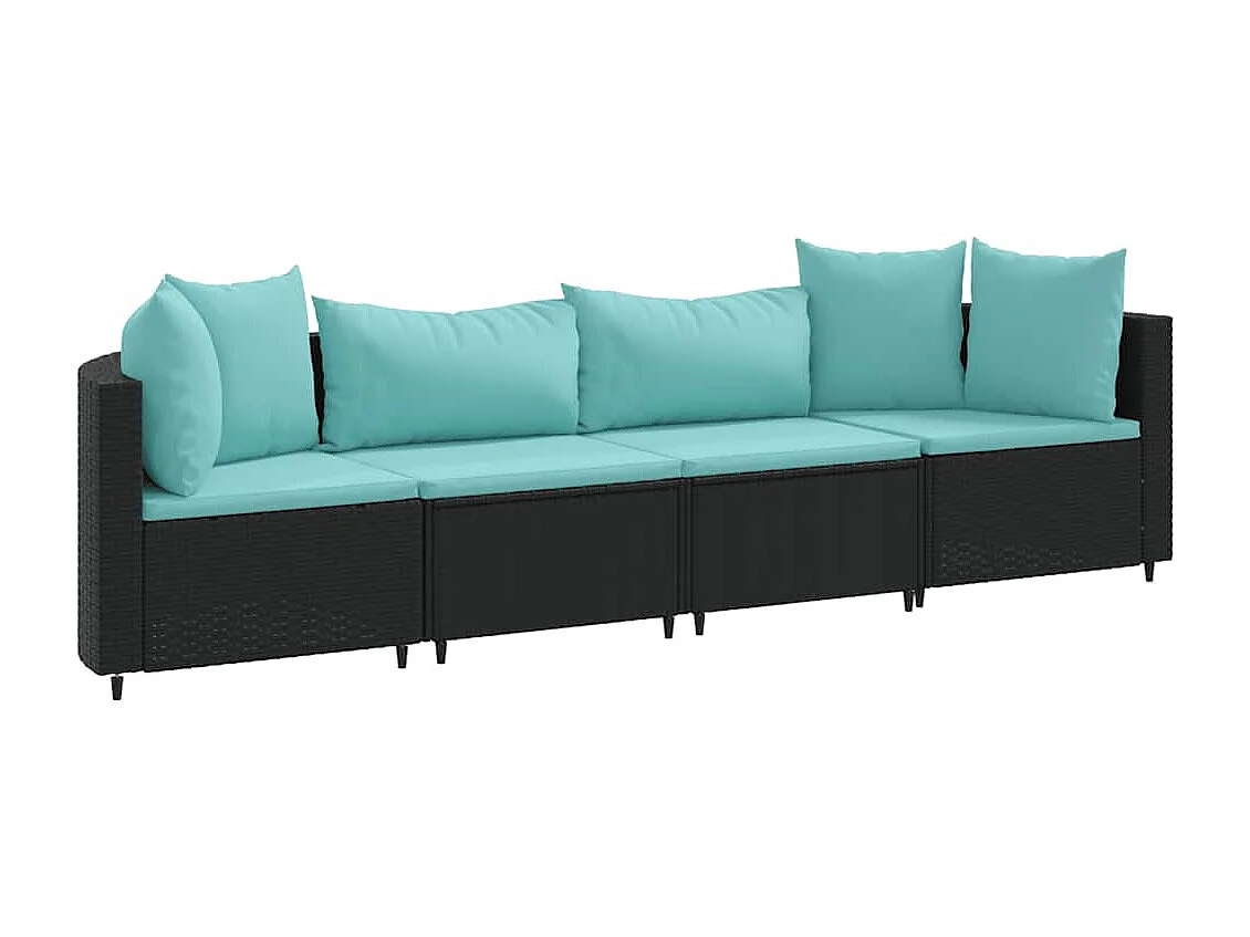 4-delige Loungeset met kussens poly rattan zwart