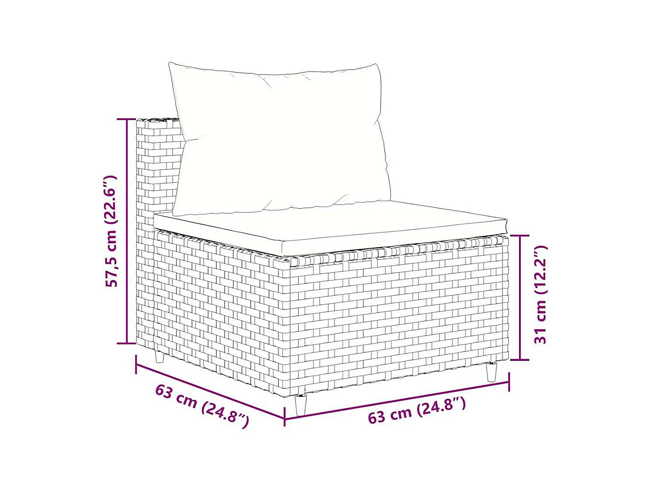 4-delige Loungeset met kussens poly rattan zwart
