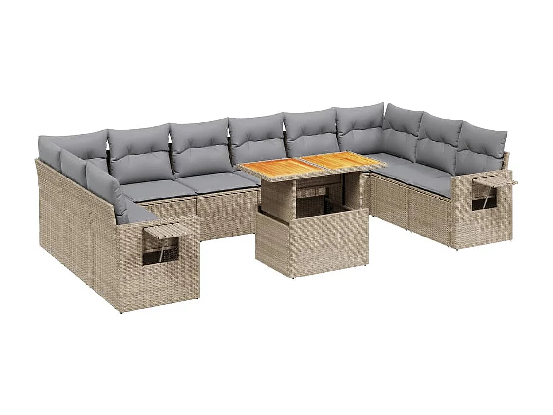 Salon de jardin 11 pièces avec coussins beige résine tressée