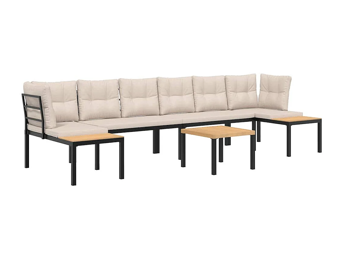 Set sofás jardín y cojines 5 piezas acero recubierto polvo negro