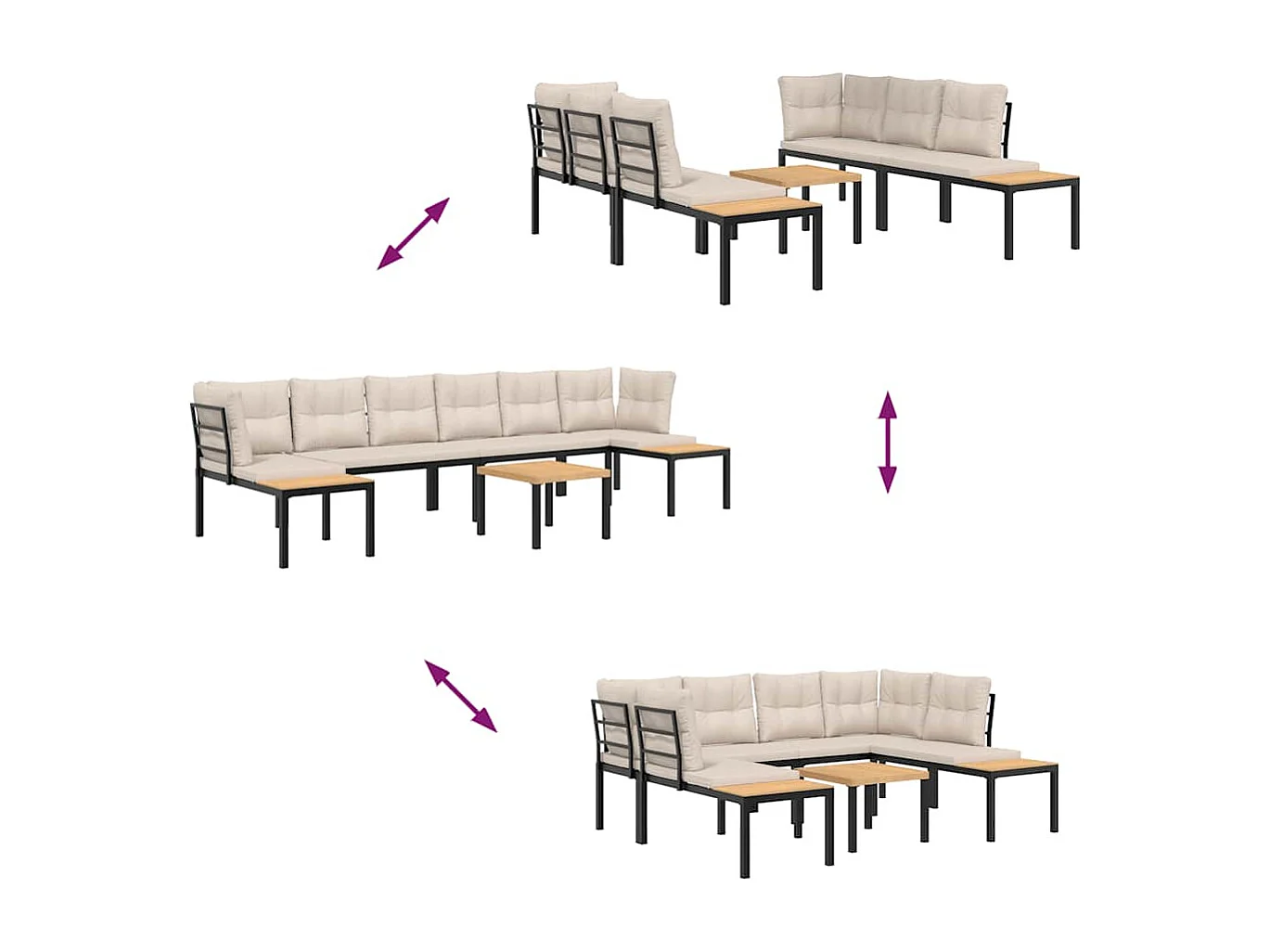 Salon de jardin avec coussins 5 pièces noir acier enduit de poudre