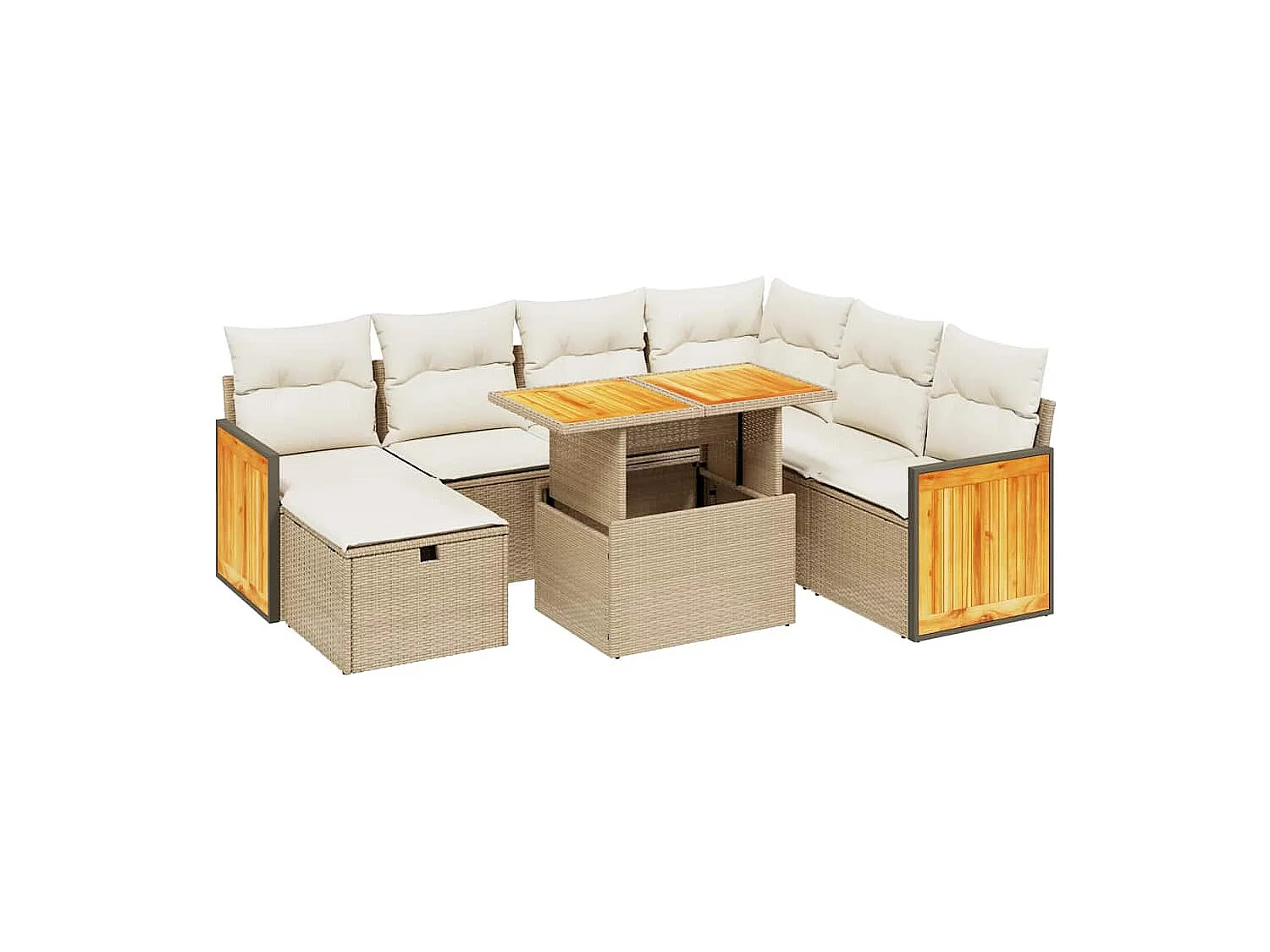 8-delige Loungeset met kussens poly rattan beige