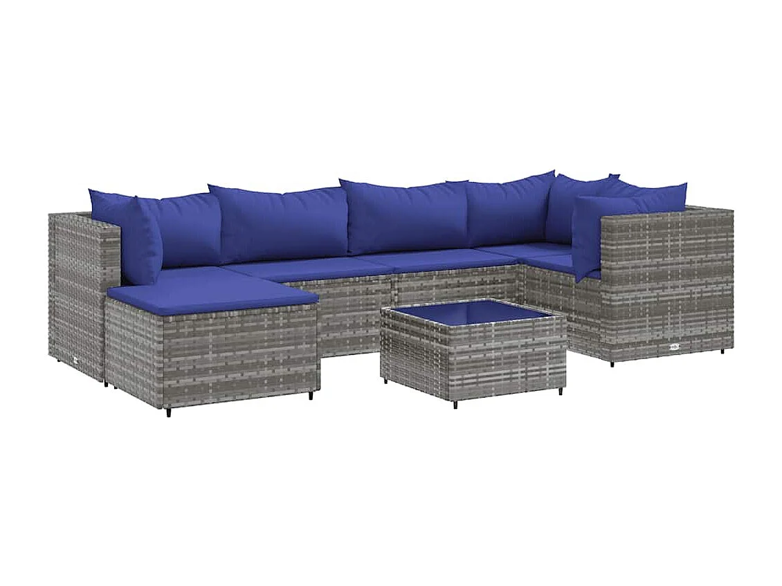 7-delige Loungeset met kussens poly rattan grijs