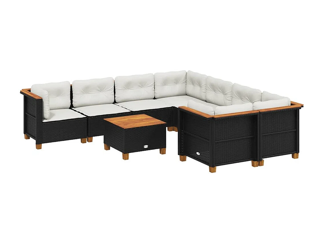 Set de sofás de jardín 8 piezas y cojines ratán sintético negro
