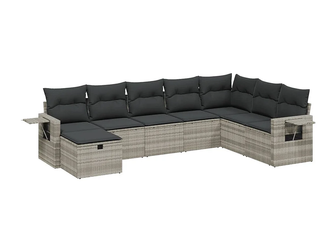 Salon de jardin 8 pièces avec coussins gris clair résine tressée
