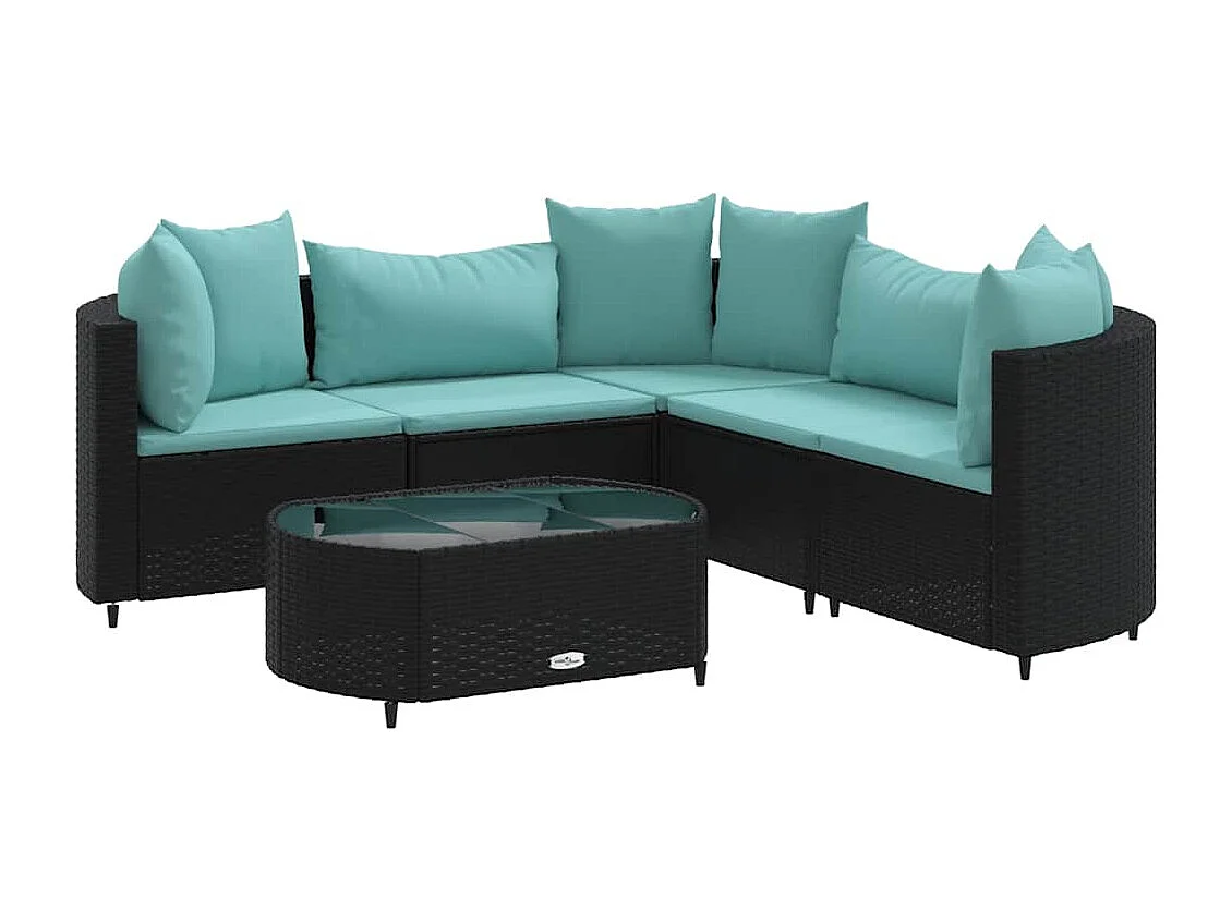 Salon de jardin 6 pièces avec coussins noir résine tressée