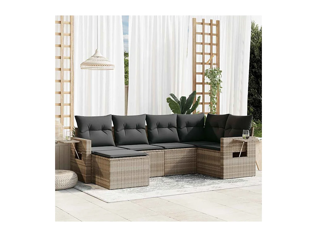 Salon de jardin 6 pièces avec coussins gris clair résine tressée