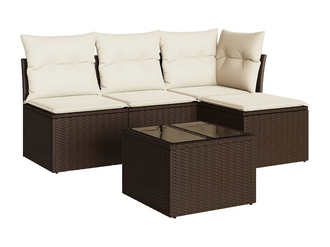 5-delige Loungeset met kussens poly rattan bruin