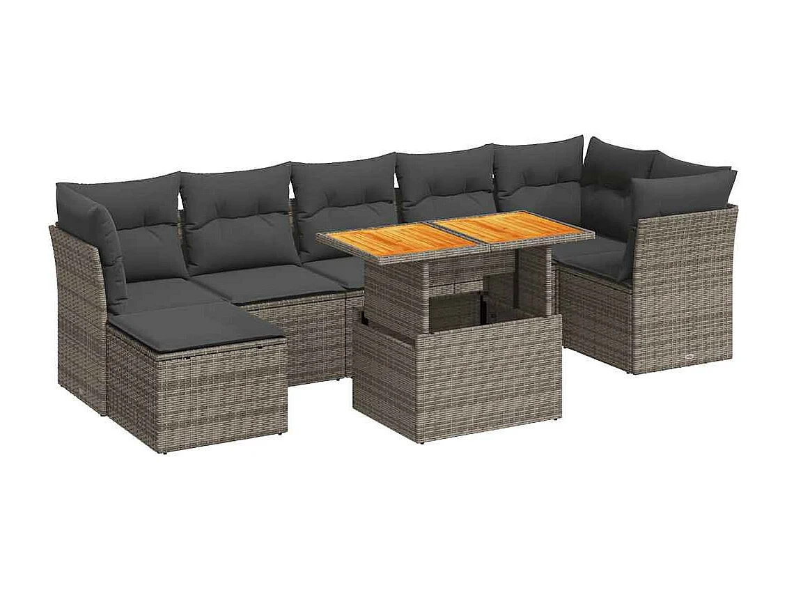 Set de sofás de jardín y cojines 8 piezas ratán sintético gris