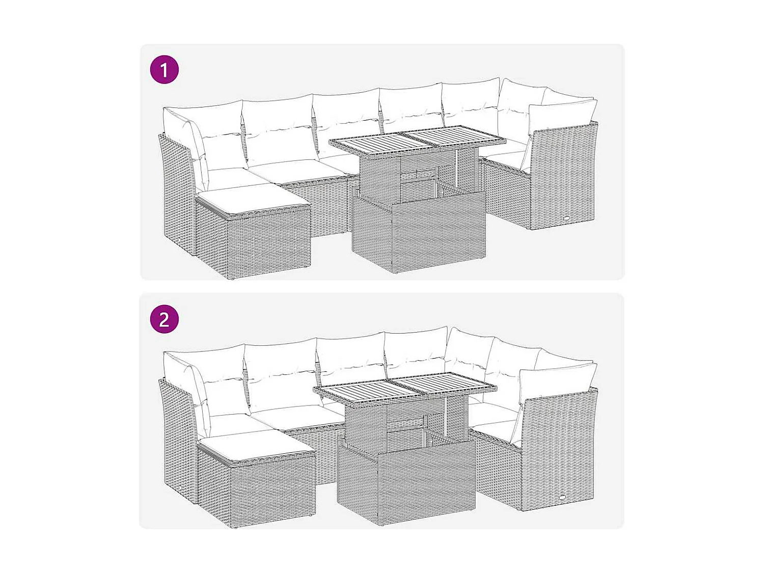 Set de sofás de jardín y cojines 8 piezas ratán sintético gris