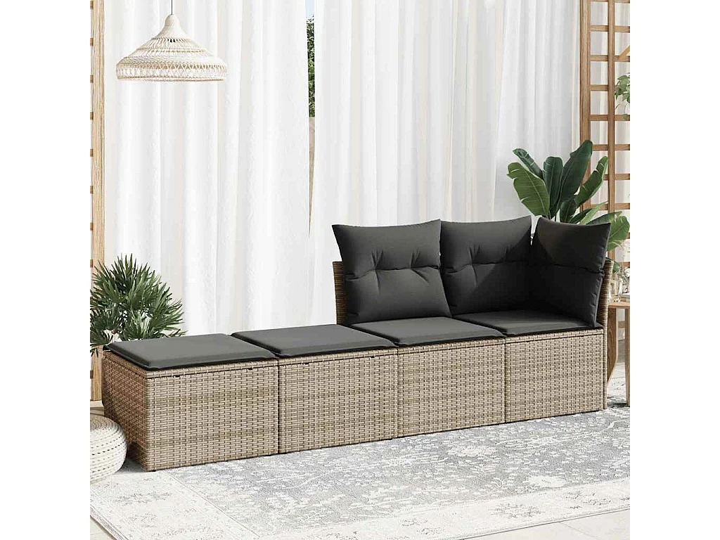 Salon de jardin 2 pièces avec coussins gris résine tressée acacia