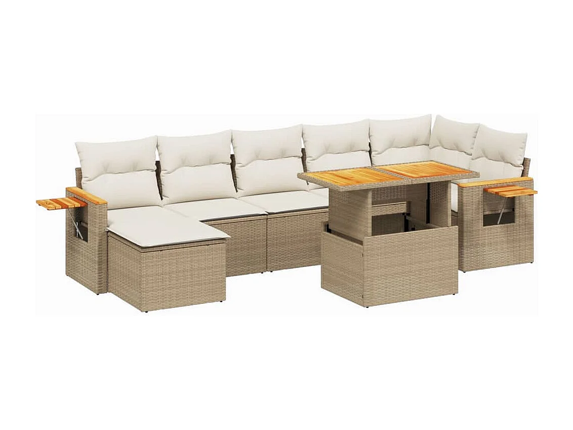 Salon de jardin avec coussins 8 pièces beige résine tressée