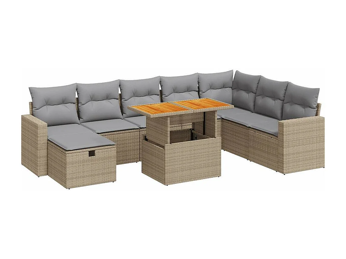 Salon de jardin avec coussins 9 pièces beige résine tressée acacia