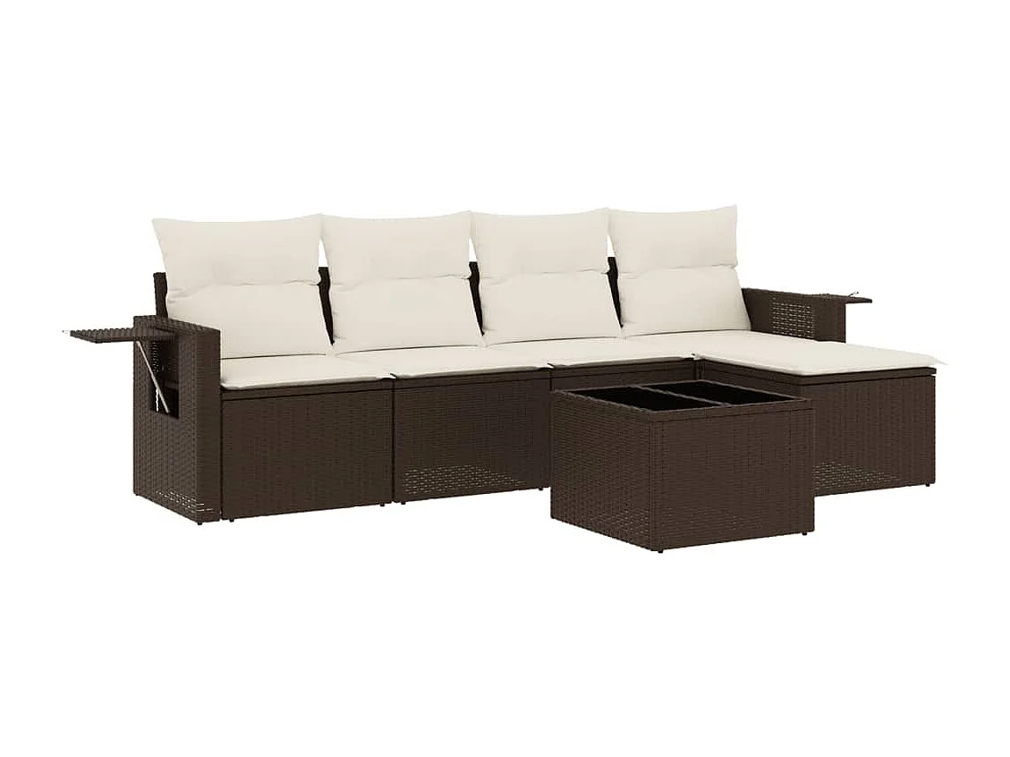6-delige Loungeset met kussens poly rattan bruin