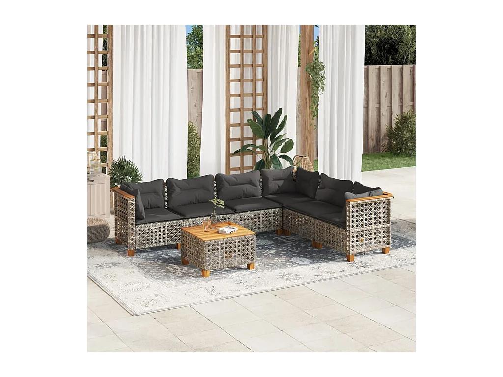 Salon de jardin avec coussins 7 pièces gris résine tressée