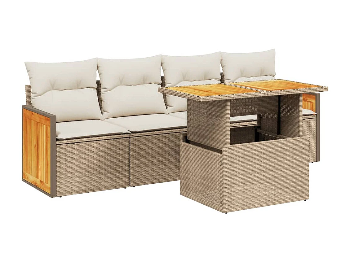 Salon de jardin avec coussins 5 pièces beige résine tressée