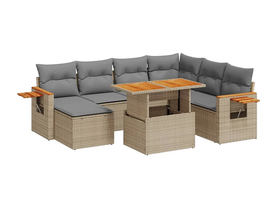 Salon de jardin avec coussins 8 pièces beige résine tressée