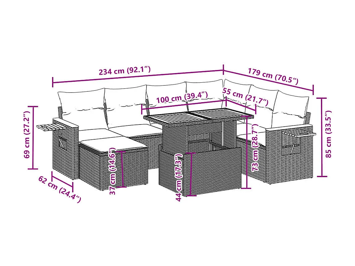 Salon de jardin avec coussins 8 pièces beige résine tressée