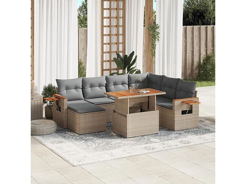8-delige Loungeset met kussens poly rattan beige