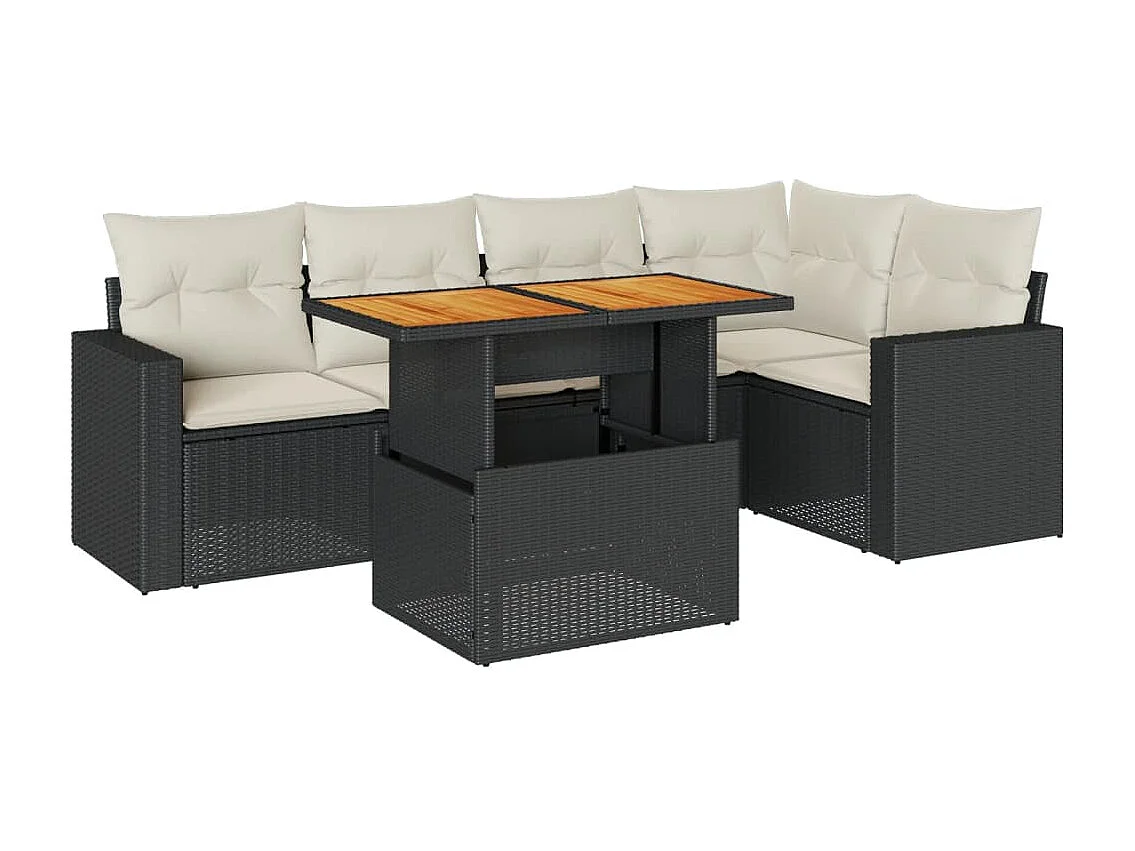 Salon de jardin 6 pièces avec coussins noir résine tressée