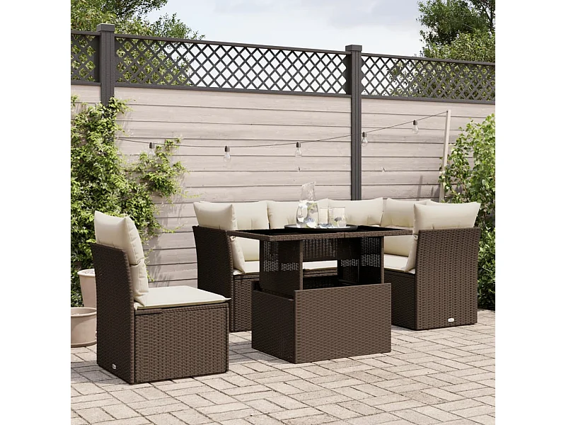 6 peças conjunto de sofás jardim com almofadões vime PE castanho