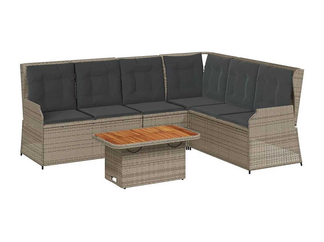 5-delige Loungeset met kussens poly rattan grijs