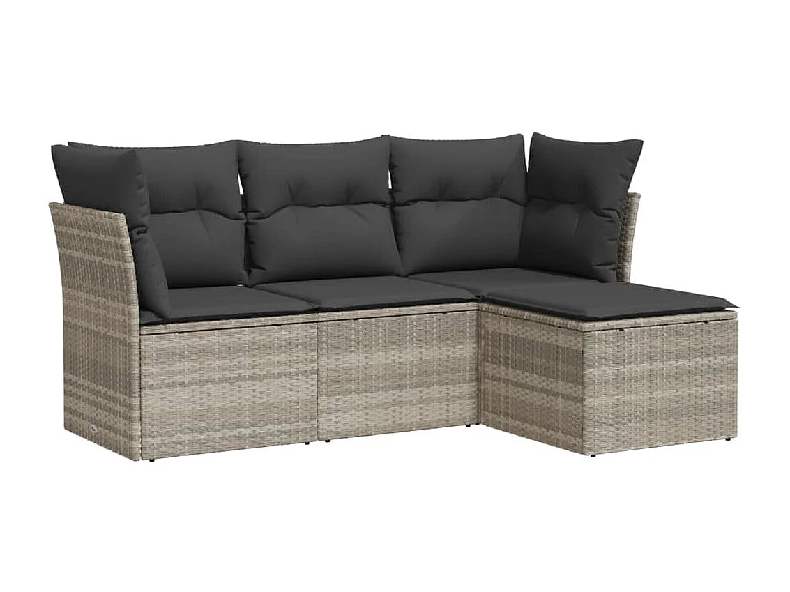 Set de sofás de jardín 4 piezas y cojines ratán sintético gris