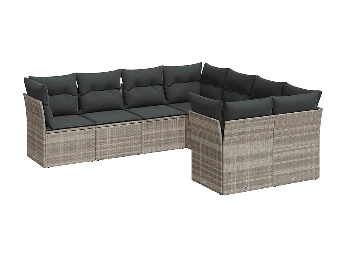 Set de sofás de jardín 8 piezas y cojines ratán sintético gris