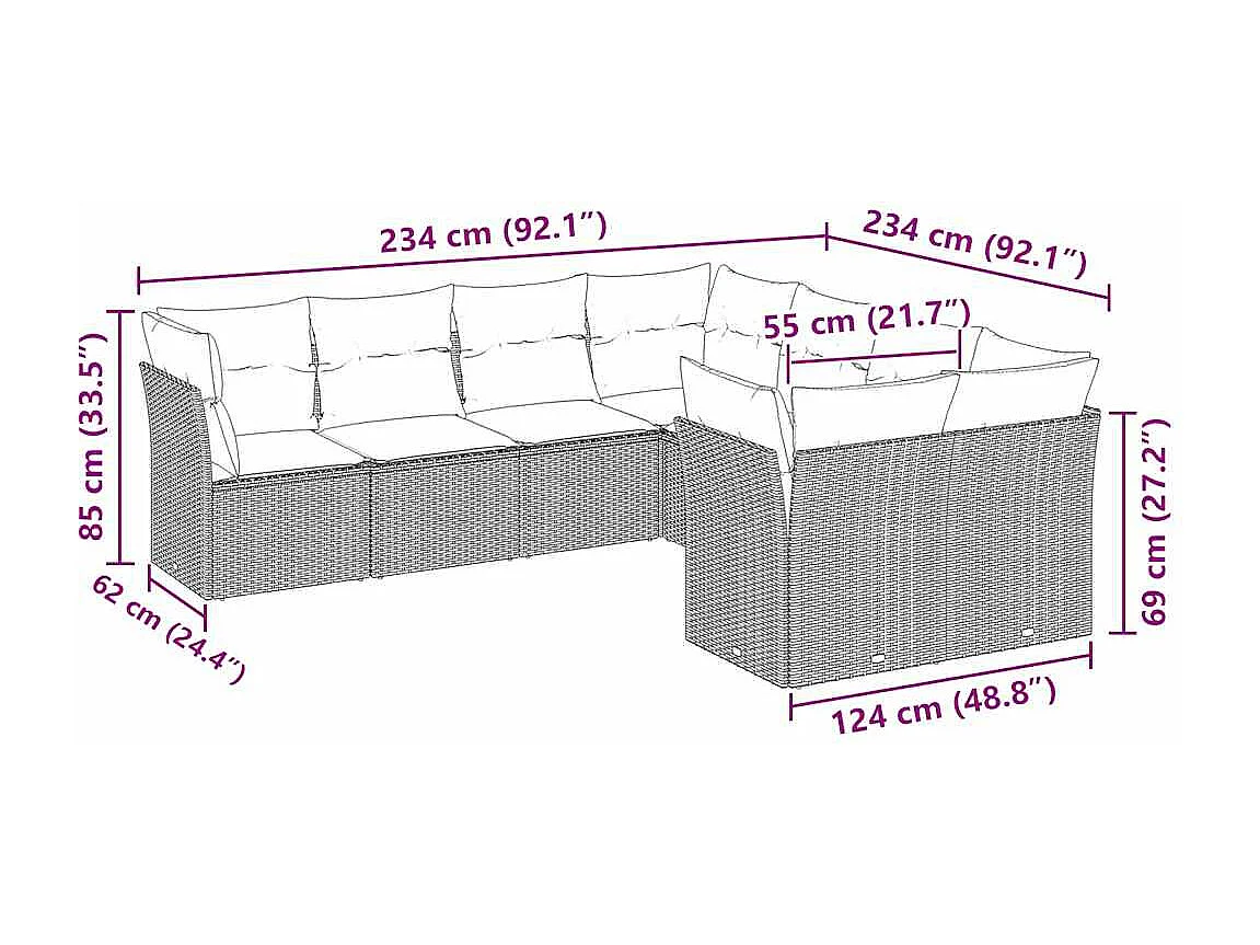 Set de sofás de jardín 8 piezas y cojines ratán sintético gris