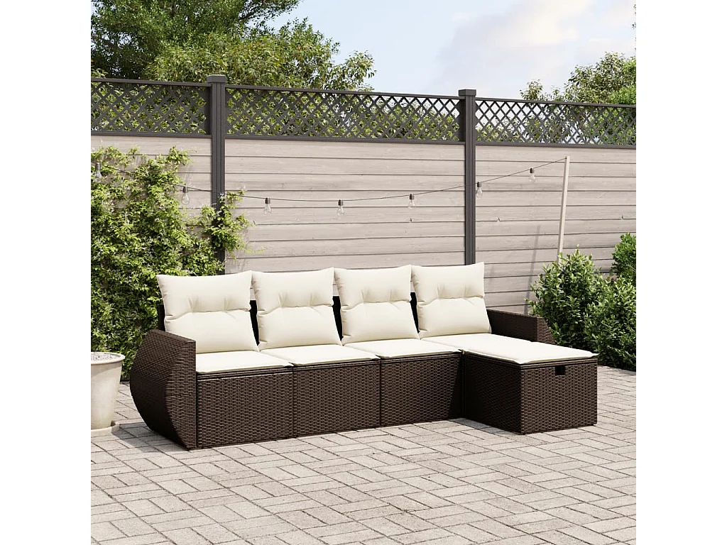 Salon de jardin avec coussins 5 pièces marron résine tressée