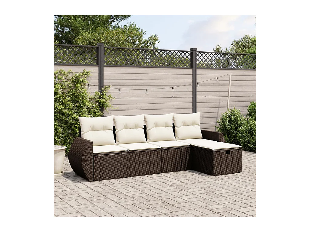 Salon de jardin avec coussins 5 pièces marron résine tressée