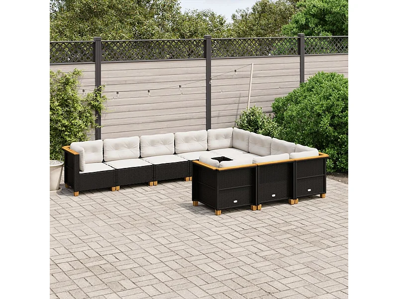 Salon de jardin 10 pièces avec coussins noir résine tressée