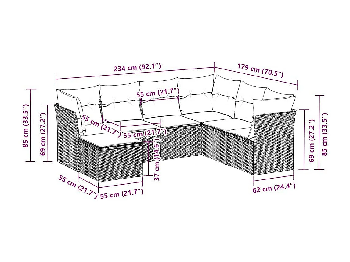 Salon de jardin avec coussins 7 pièces gris clair résine tressée