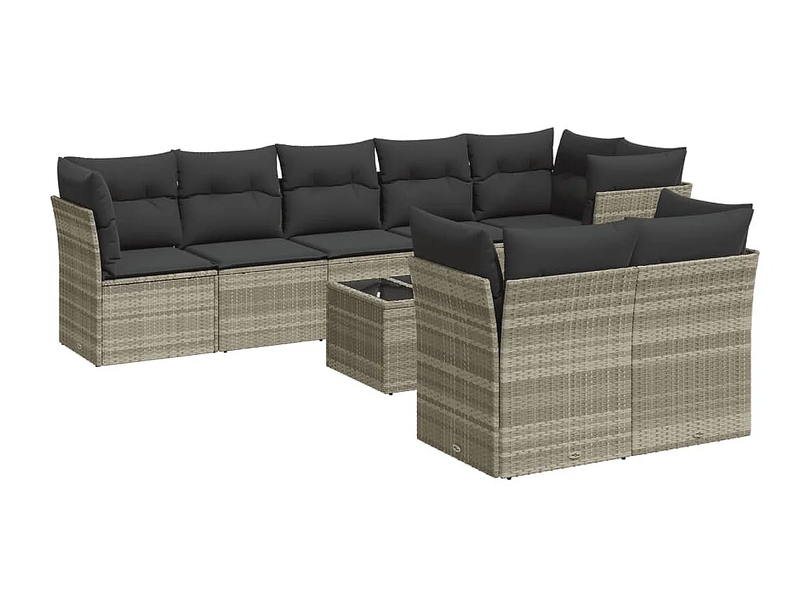 9-delige Loungeset met kussens poly rattan lichtgrijs