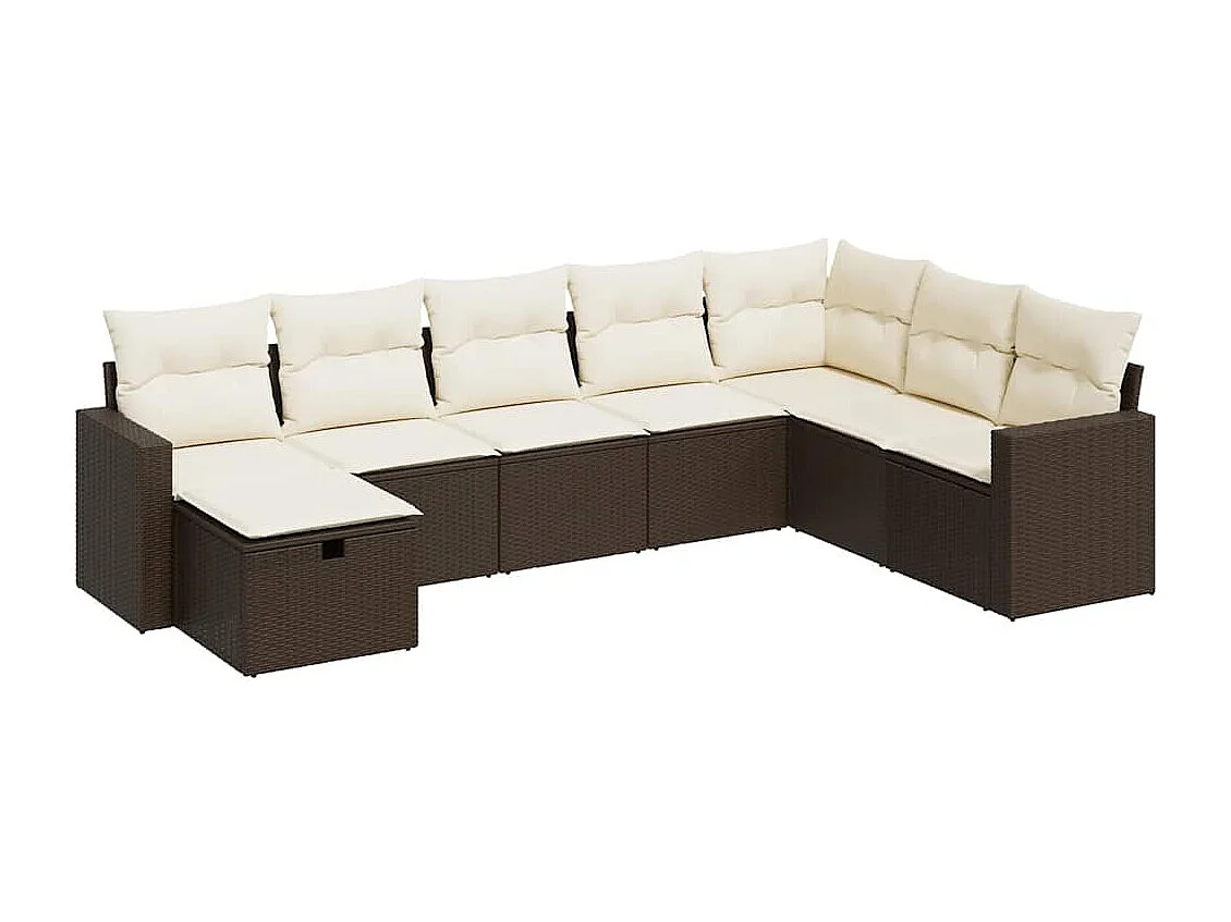 8-delige Loungeset met kussens poly rattan bruin