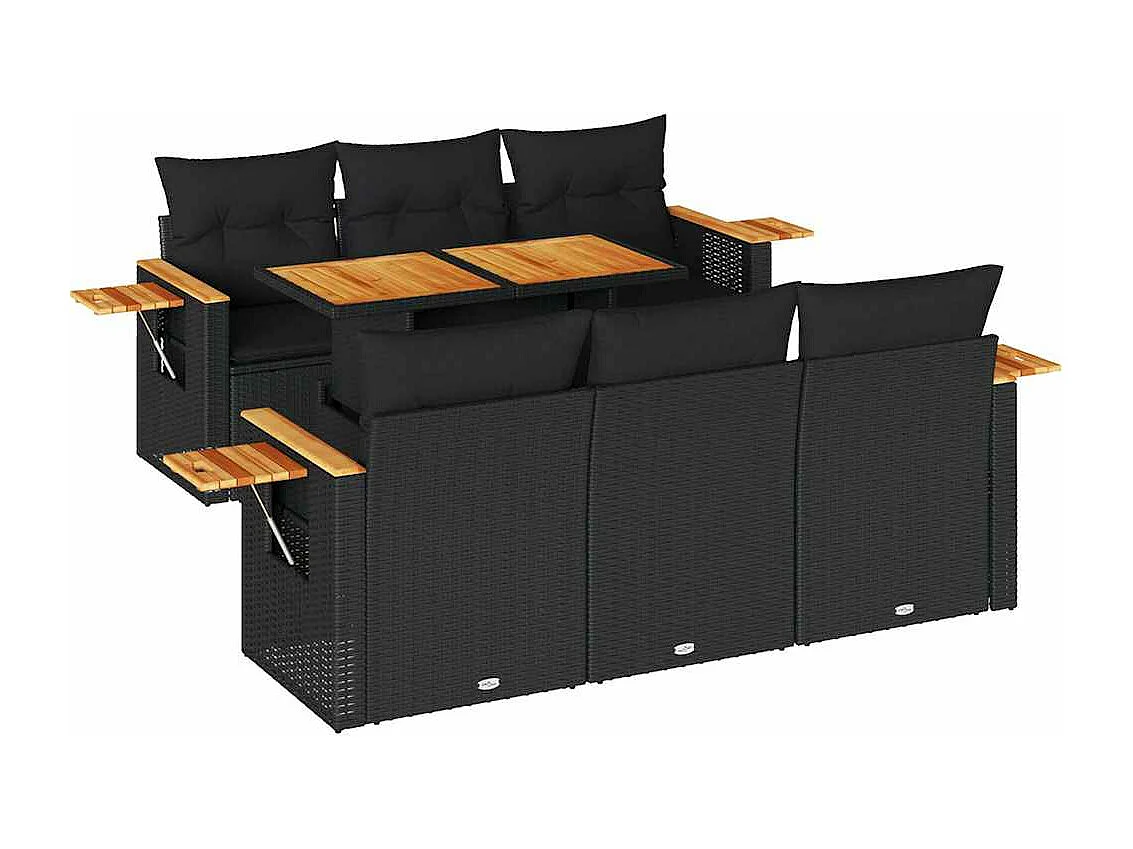 7-delige Loungeset met kussens poly rattan acacia zwart