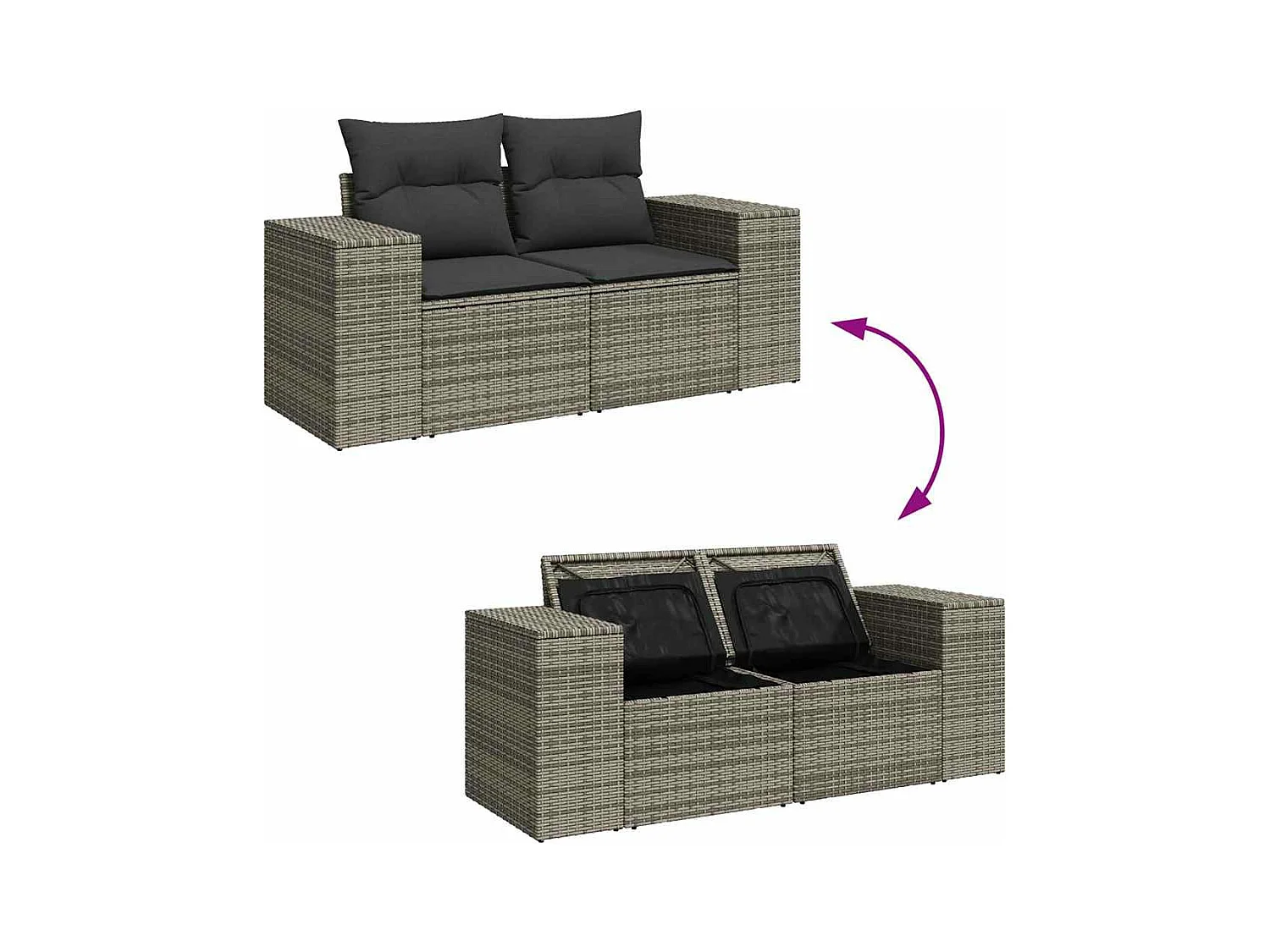 9-delige Loungeset met kussens poly rattan grijs