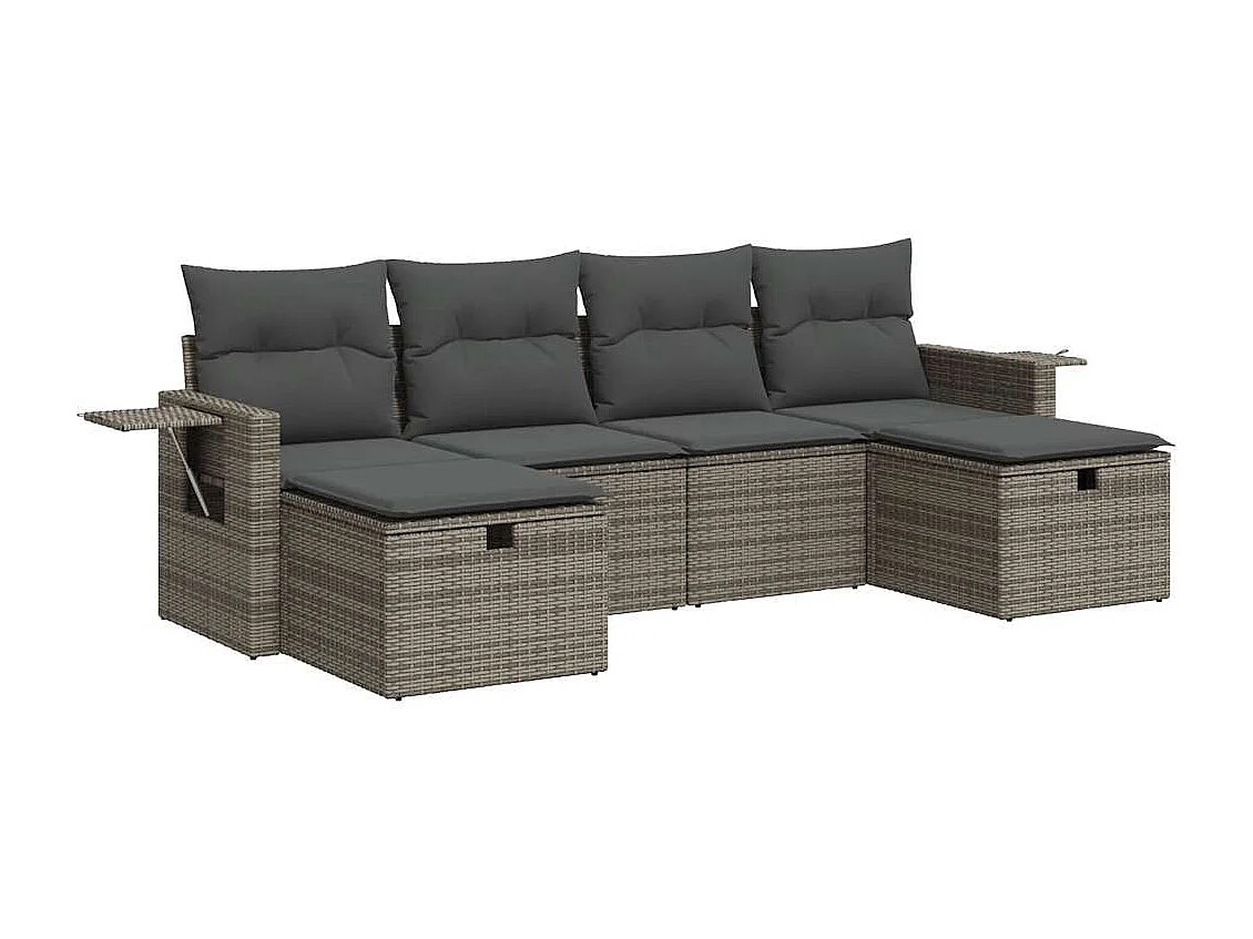 Salon de jardin 6 pièces avec coussins gris résine tressée