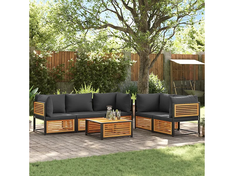 Salon de jardin avec coussins 6 pièces bois d'acacia solide