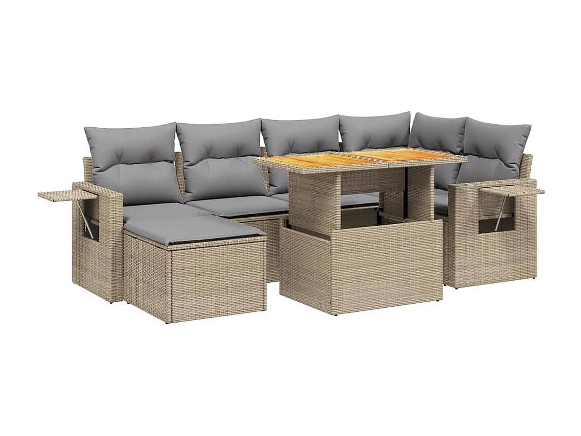 Set sofás de jardín 7 piezas y cojines ratán sintético beige