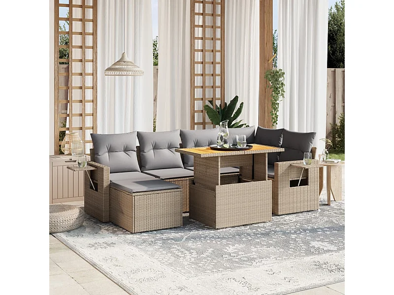 Salon de jardin avec coussins 7 pièces beige résine tressée