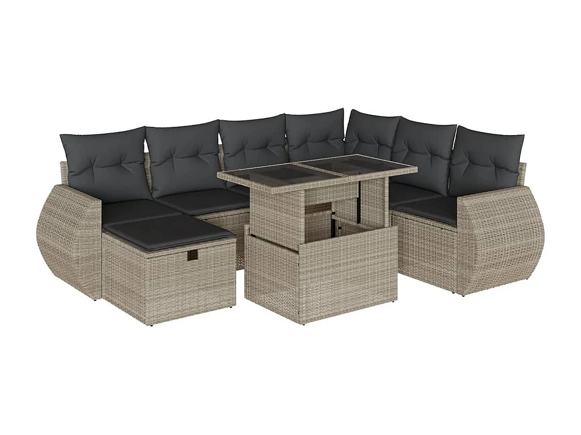 Set de sofás de jardín 8 piezas y cojines ratán sintético gris