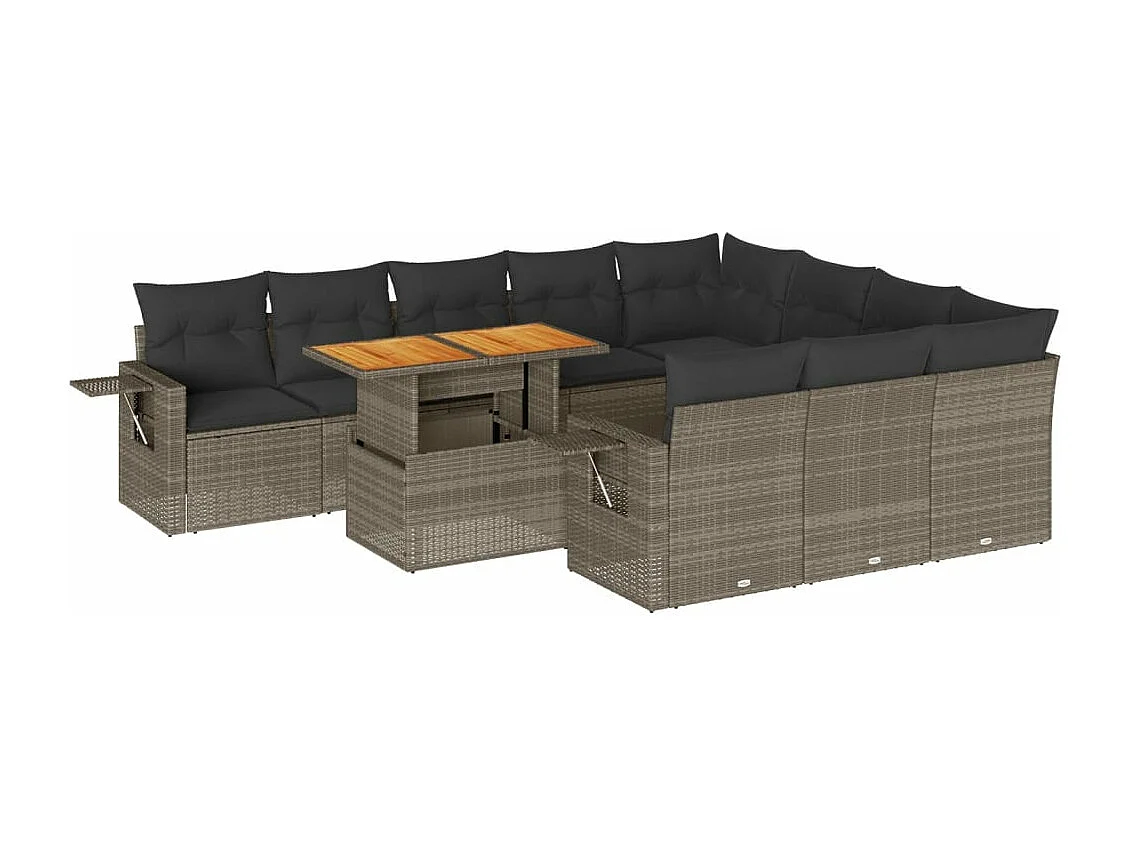 11-delige Loungeset met kussens poly rattan grijs