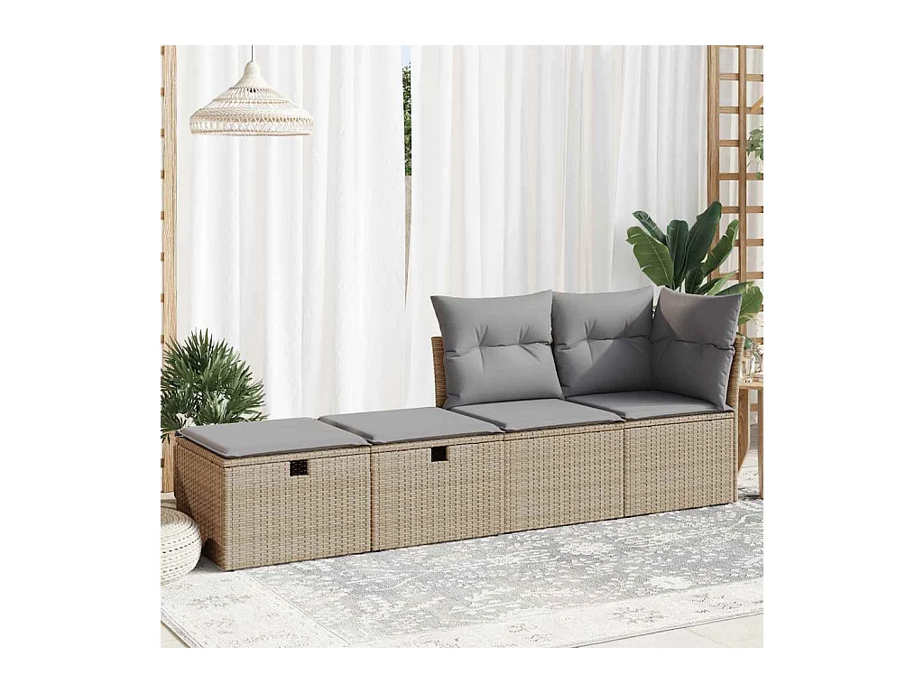 Salon de jardin avec coussins 2 pièces beige résine tressée acacia