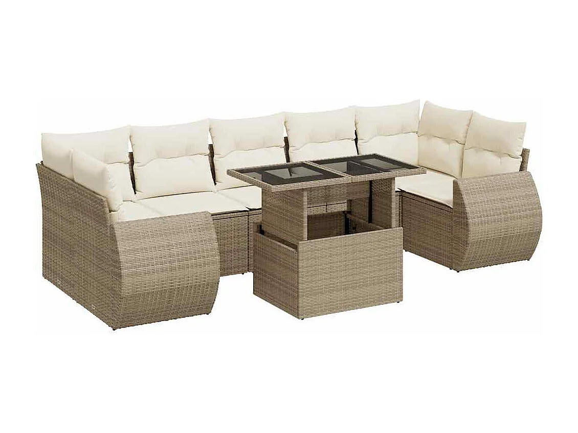 Set de sofás de jardín y cojines 8 piezas ratán sintético beige