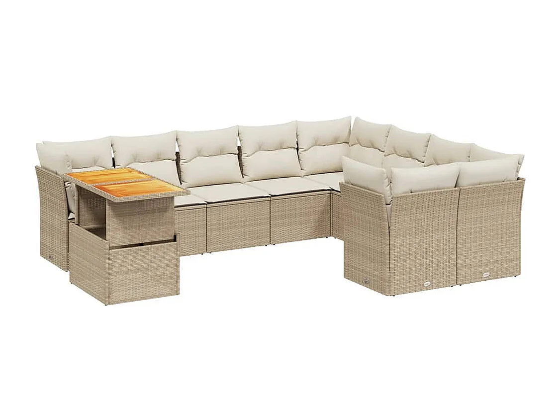 Salon de jardin avec coussins 10 pièces beige résine tressée